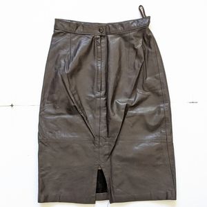 Vintage Comint Brown Leather Midi Pencil Skirt